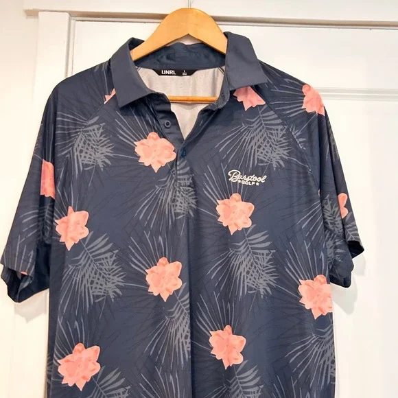 UNRL Barstool Golf Polo Shirt Mens Large Navy Floral Tropical Performance Preppy - Picture 3 of 9